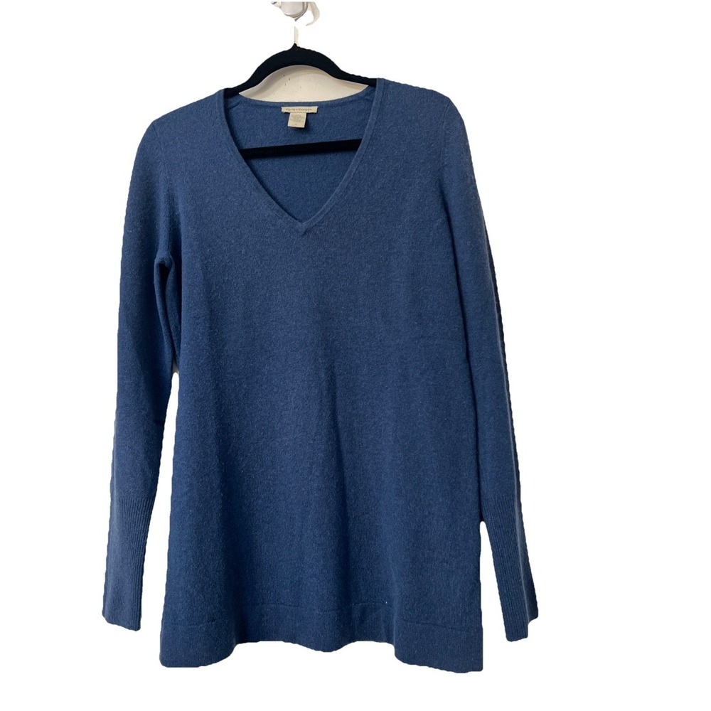 White + Warren 100% Cashmere Blue V neck Long Sleeve Sweater‎ L Preppy